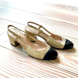 French Sold Cap toed sling backs (Chanel look alike)